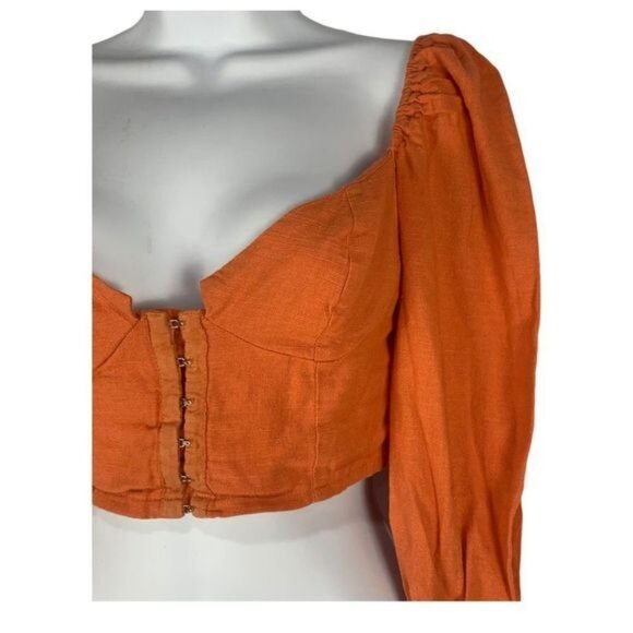 Urban Outfitters Rust Orange XS Puff Sleeve Smocked Back Crop Top 100% Cotton - Picture 8 of 10